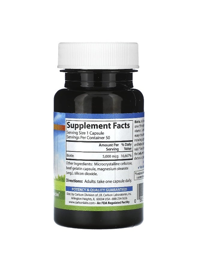 Carlson Carlson, Biotin, 5,000 mcg, 50 Capsules  - Image 2
