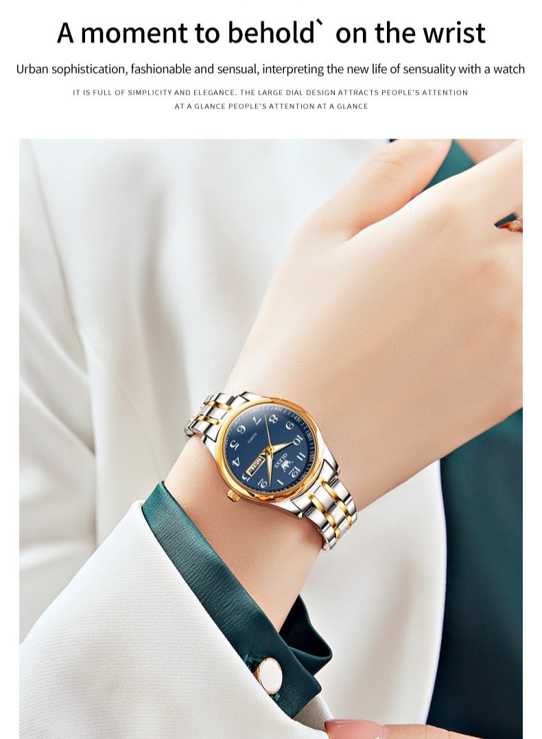 OLEVS Fashion Women's Quartz Watch Stainless Steel Water Resistant Analog Large Easy-to-Read Date Business Ladies Quartz Watch Gold Blue - Image 4