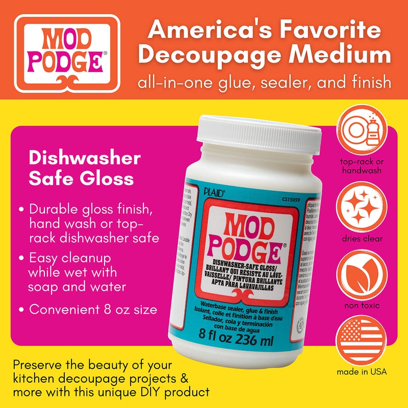 Mod Podge Dishwasher Safe Waterbased Sealer, Glue and Finish (8-Ounce), CS15059 Gloss, 8 Ounce - Image 2