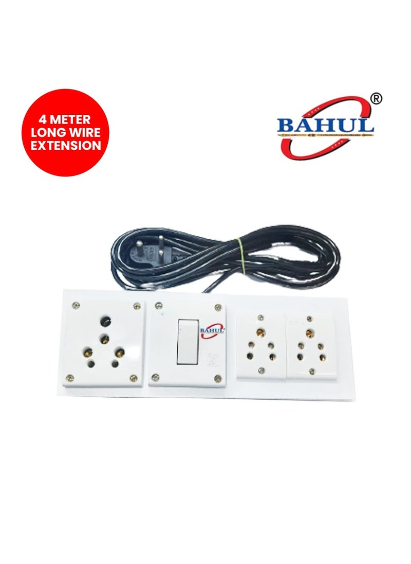 BAHUL Three pin Multi Plug Point 4 Meter Cord Wall 3Socket and 1Switches Multi Outlet Extension Board