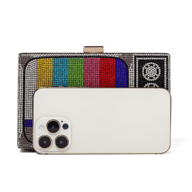 Renabro Women Retro TV Shape Crossbody Bag Rhinestone Metal Vintage Evening Clutch Purses(colorful TV) - Image 5