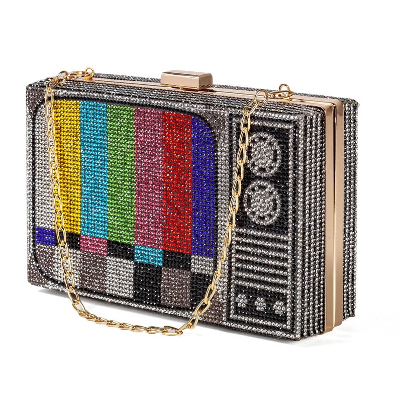 Renabro Women Retro TV Shape Crossbody Bag Rhinestone Metal Vintage Evening Clutch Purses(colorful TV) - Image 2