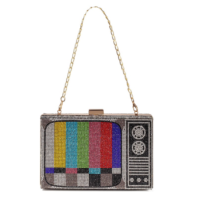Renabro Women Retro TV Shape Crossbody Bag Rhinestone Metal Vintage Evening Clutch Purses(colorful TV) - Image 4