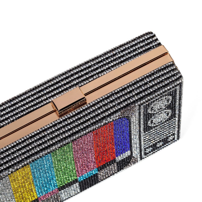 Renabro Women Retro TV Shape Crossbody Bag Rhinestone Metal Vintage Evening Clutch Purses(colorful TV) - Image 3
