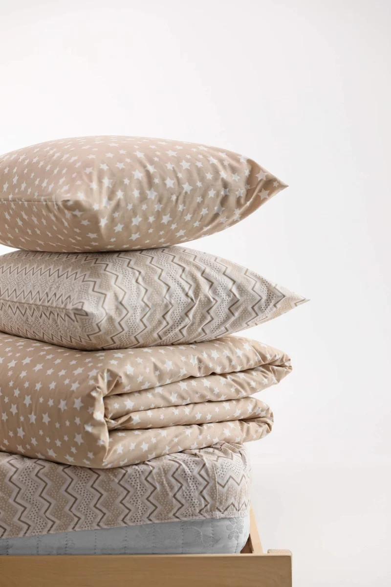 فافورا Star Cotton Single Duvet Cover Set with Elastic Sheets - Mink