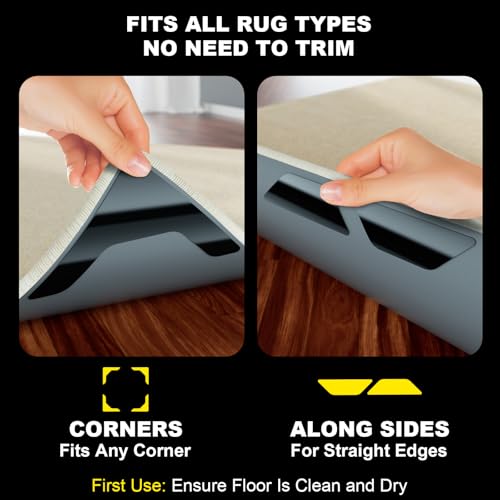 PHIXBEAR Rug Tape 24 Pcs, Strong Hold Anti-Slip Pads, No-Glue Silicone Bottom, Washable & Reusable, Low-Odor, Pre-Cut Corner Triangles & Edge Strips, Keeps Rug Corners/Edges Flat on Hardwood & Tile - Image 3