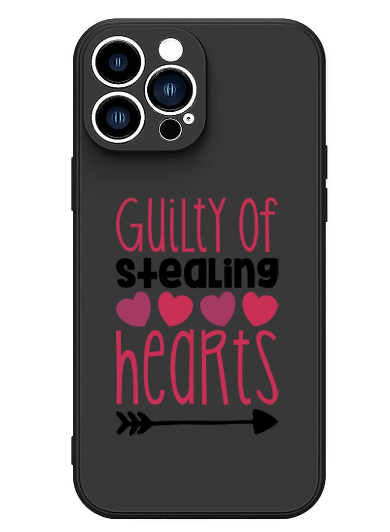 Theodor Protective Slim Fit Case Liquid Silicone Cover with Full Body Protection Anti-Scratch Shockproof Case For iPhone 15 Pro Black - Guilty of Stealing hearts - Image 1