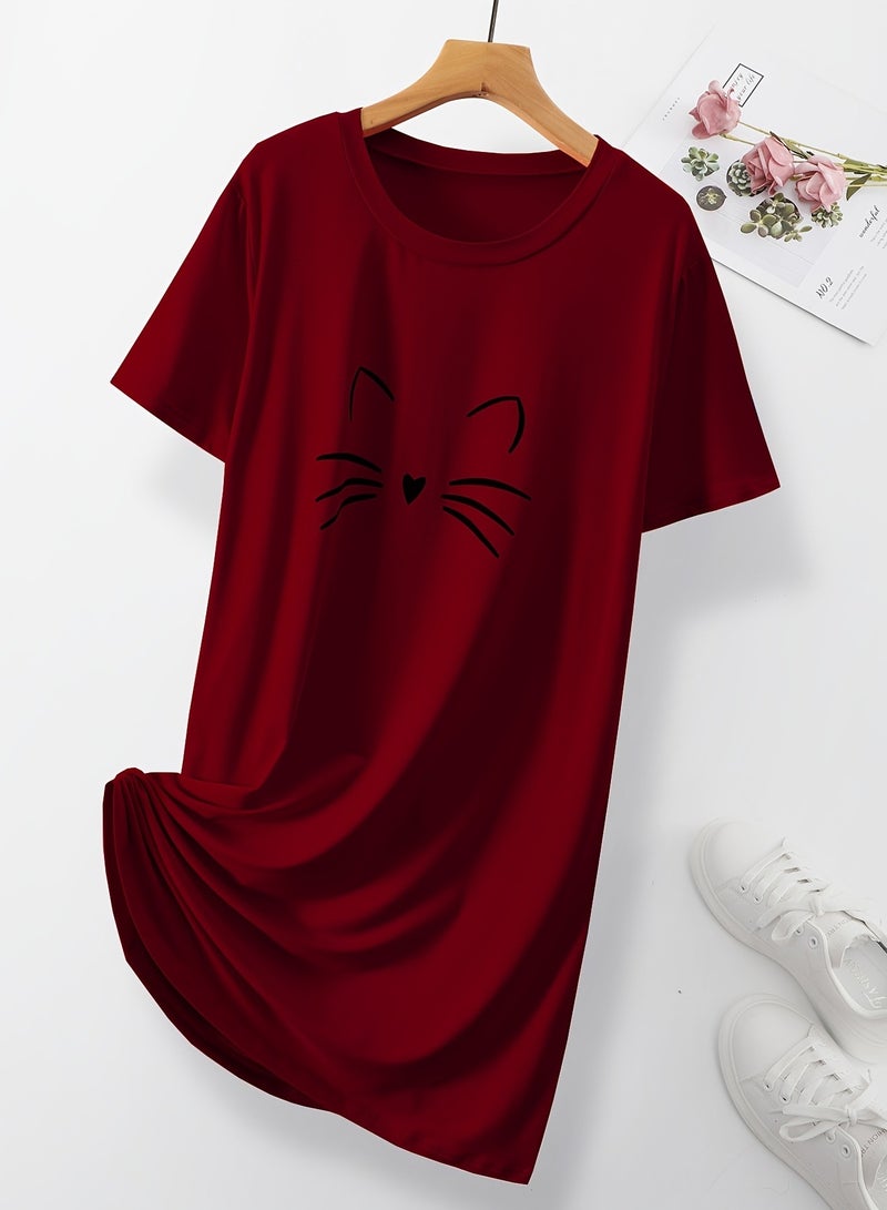 Mesery Dress Cotton Short SleveS-Maron  - Image 1