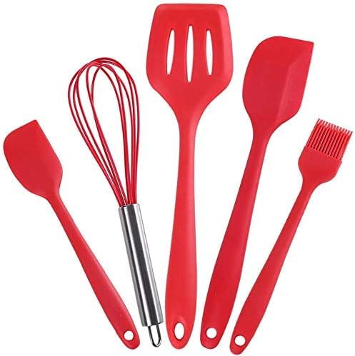 NowExp 5Piece HeatResistant Silicone Spatula Set NonStick BPAFree Seamless OnePiece Design for Cooking Baking and Mixing Red - Image 1