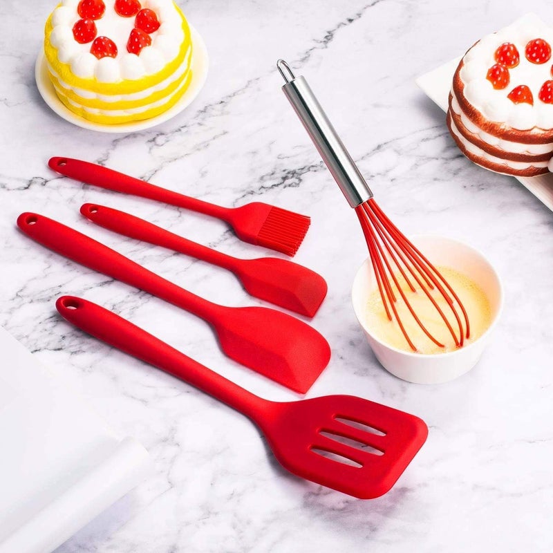 NowExp 5Piece HeatResistant Silicone Spatula Set NonStick BPAFree Seamless OnePiece Design for Cooking Baking and Mixing Red - Image 5