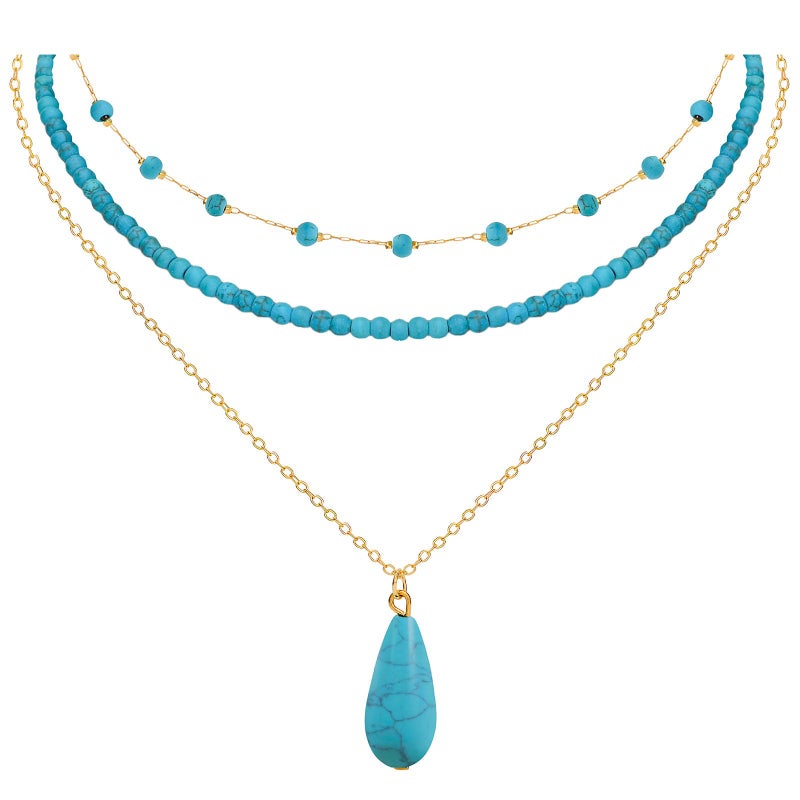NEWITIN Turquoise Necklace for Women 14K Gold Plated Gemstone Beaded Choker Necklaces Boho Turquoise Necklaces Western Necklace for Women - Image 1