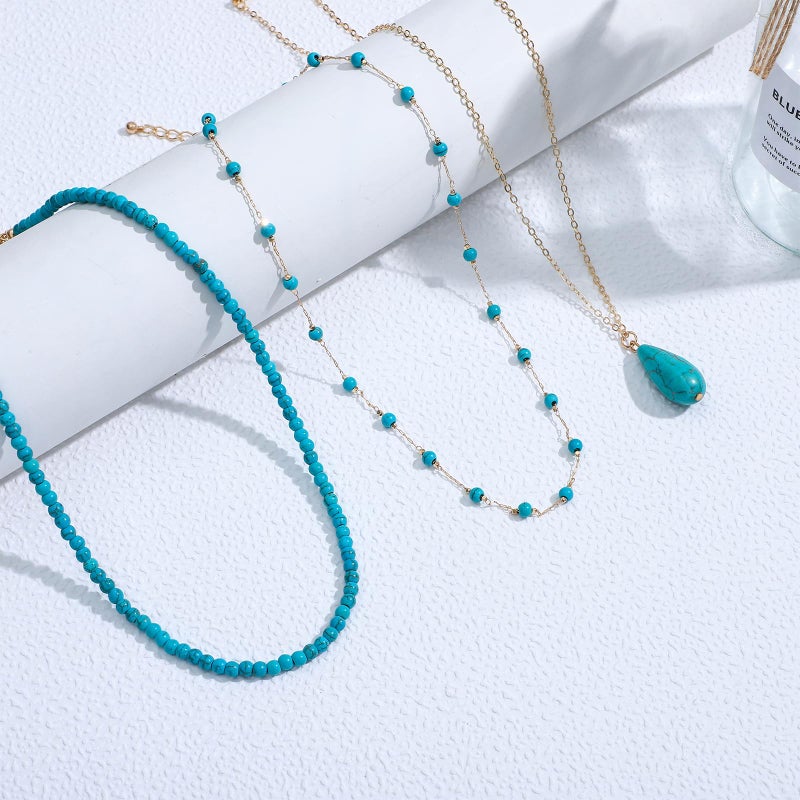 NEWITIN Turquoise Necklace for Women 14K Gold Plated Gemstone Beaded Choker Necklaces Boho Turquoise Necklaces Western Necklace for Women - Image 3