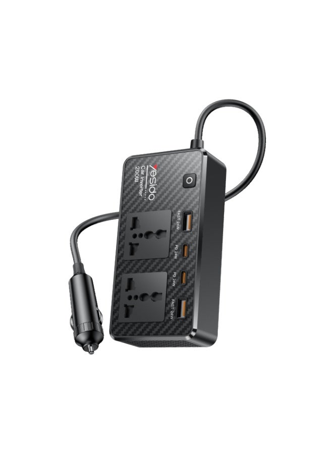 يسيدو محول طاقة السيارة متعدد الوظائف Yesido VC07 بقدرة 200 واط و220 فولت (أسود) - Image 1