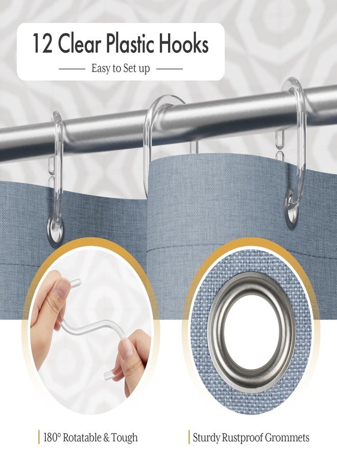 AmazerBath Blue Boho Shower Curtain with Tassels, Farmhouse Shower Curtains for Bathroom, Faux Linen Shower Curtain Rustic with Hooks, Vintage Shower Curtain Set, 72x72 Inches - Image 4