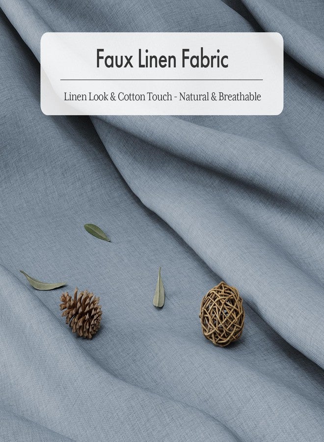 AmazerBath Blue Boho Shower Curtain with Tassels, Farmhouse Shower Curtains for Bathroom, Faux Linen Shower Curtain Rustic with Hooks, Vintage Shower Curtain Set, 72x72 Inches - Image 2