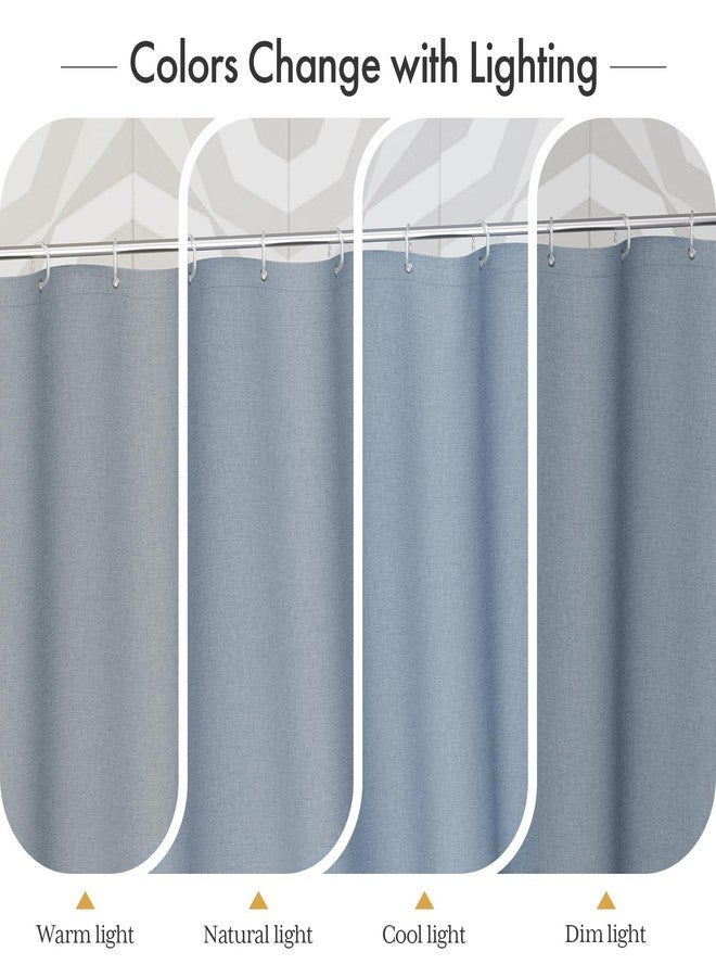 AmazerBath Blue Boho Shower Curtain with Tassels, Farmhouse Shower Curtains for Bathroom, Faux Linen Shower Curtain Rustic with Hooks, Vintage Shower Curtain Set, 72x72 Inches - Image 5