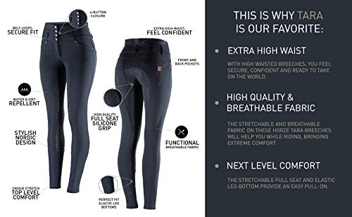 HORZE Women's Tara Full Seat Silicone Grip Breeches | Stretchable, High Waist with 4 Pockets - Black - 24 - Image 4