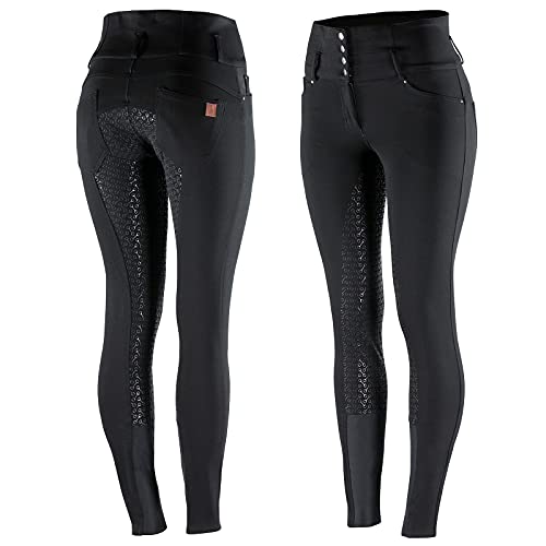 HORZE Women's Tara Full Seat Silicone Grip Breeches | Stretchable, High Waist with 4 Pockets - Black - 24 - Image 2
