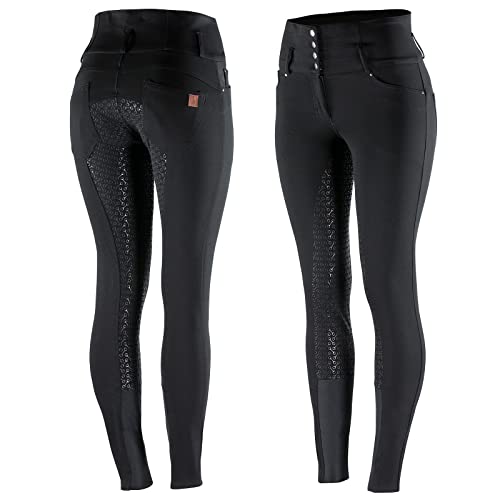 HORZE Women's Tara Full Seat Silicone Grip Breeches | Stretchable, High Waist with 4 Pockets - Black - 24 - Image 1