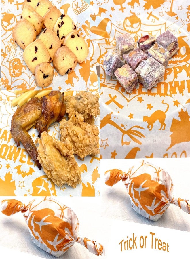Suiwen 100pcs Halloween Themed Wax Paper Sheet, Food Picnic Printed with Pumpkin, Spider and Spiderweb, Greaseproof Paper,Waterproof Dry Hamburger Liners Wrapping Tissue (Orange) - Image 4