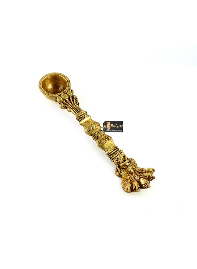 Two Moustaches Brass Sheshnag Design Hawan Spoon for Pouring Ghee in Hawan Kund, Antique Yellow - Image 2
