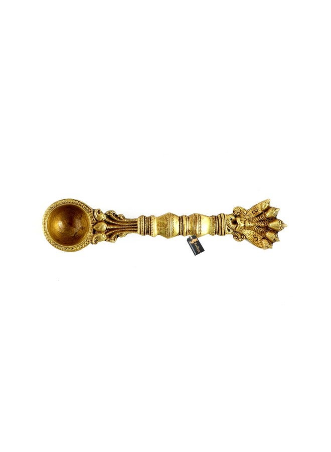 Two Moustaches Brass Sheshnag Design Hawan Spoon for Pouring Ghee in Hawan Kund, Antique Yellow - Image 4