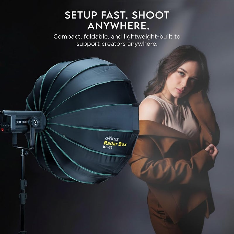 HIFFIN KL-85 (85 سم) صندوق ناعم ثماني الأضلاع بإصدار سريع | تركيب باوينز مع شبكة، 2 ناشرات وطبق جمال | لأضواء COB وجميع أضواء استوديو تركيب باوينز - Image 3