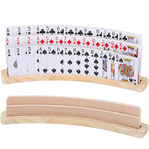 Exqline Curved Wooden Playing Card Holder Tray Rack Organizer Set of 2 Solid Card Holder for Kids Seniors - 13.8 x 1.9 x 2.4 Inch for Bridge Canasta Strategy Card Playing - Image 1