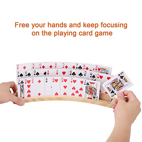 Exqline Curved Wooden Playing Card Holder Tray Rack Organizer Set of 2 Solid Card Holder for Kids Seniors - 13.8 x 1.9 x 2.4 Inch for Bridge Canasta Strategy Card Playing - Image 3