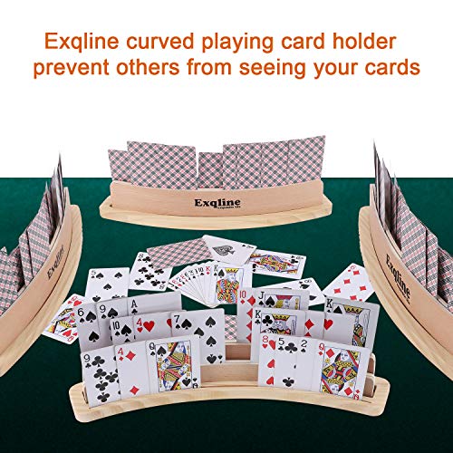 Exqline Curved Wooden Playing Card Holder Tray Rack Organizer Set of 2 Solid Card Holder for Kids Seniors - 13.8 x 1.9 x 2.4 Inch for Bridge Canasta Strategy Card Playing - Image 4