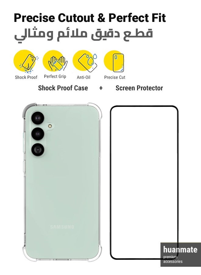 2 in 1 Samsung Galaxy S23 FE Protection Pack - Ultra Clear Shockproof Case & Edge-to-Edge Screen Protector, 360 Degree Protection, Back Cover & Screen Protector for Samsung Galaxy S23 FE