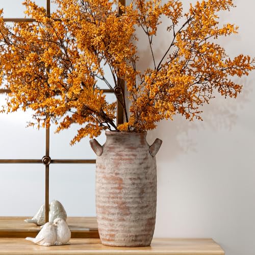 Vanselia Large Flower Vase Home Decor - Tall Ceramic Farmhouse Rustic Table Vases with Handle Living Room Decoration Decorative Modern Pottery for Floor Kitchen Shelf Coffee Dining Desk Fireplace (12" Retro) - Image 4