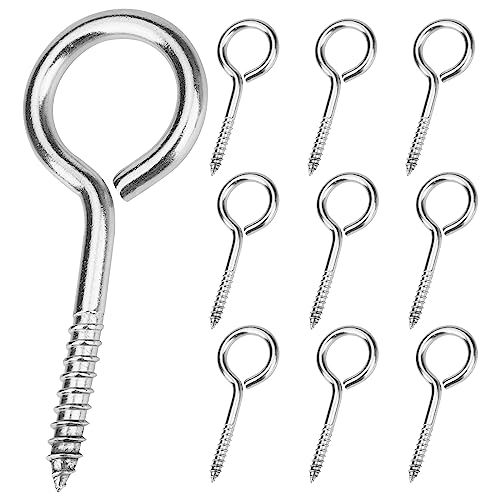 Aovchei Eye Screws, 9 Pcs 2.5 inches 304 Heavy Duty Stainless Steel Screw Hooks, Rust-Resistant Self Tapping Eyelet Bolts for Wood, Securing Cables Wires, Indoor & Outdoor for Hanging Artwork - Image 1