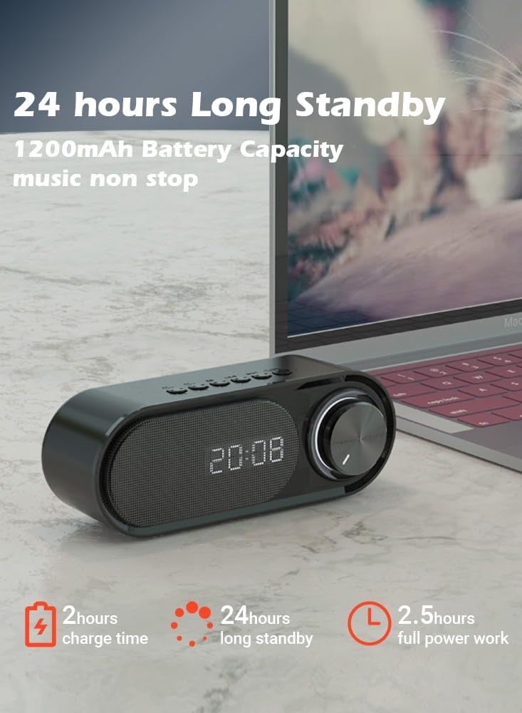 Portable Bluetooth Speaker | 360° HD Stereo Sound with Super Bass | Digital Alarm Clock  LED Night Light | AUX  USB Rechargeable | Ideal for Outdoor Travel - Image 4