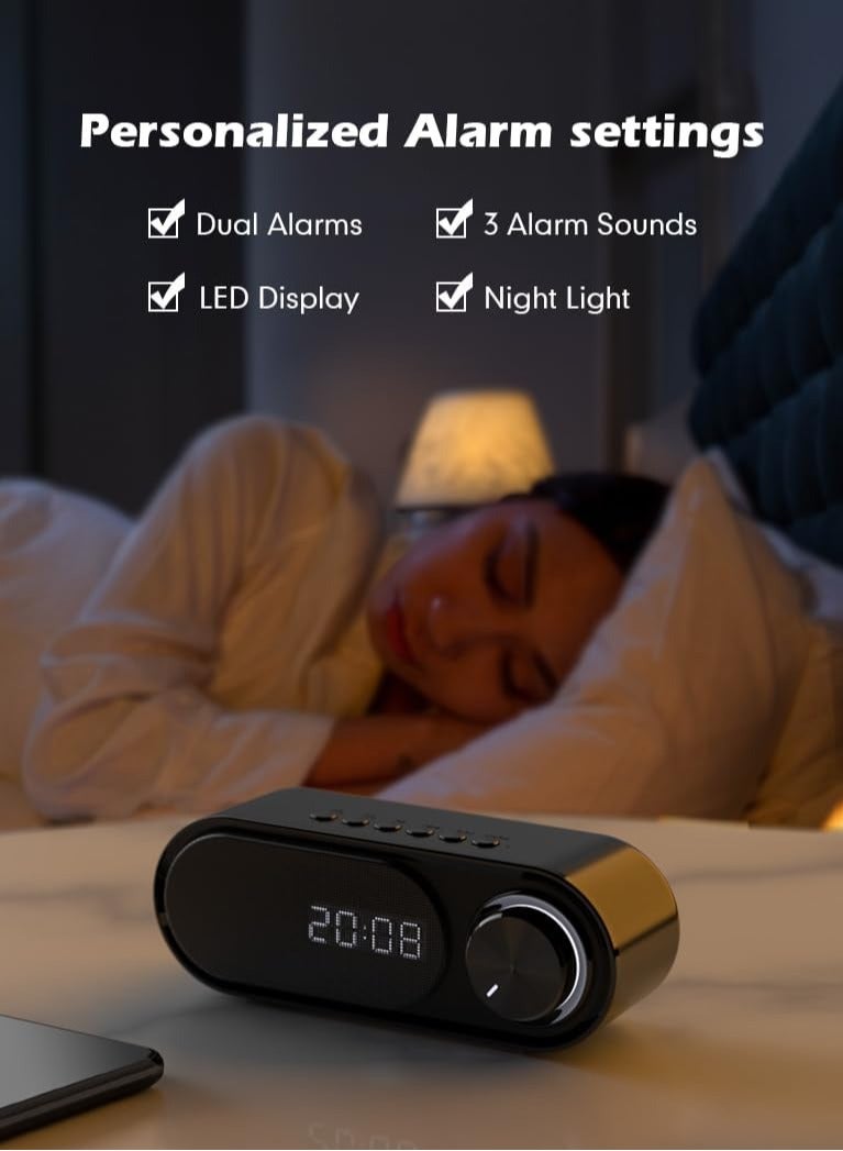 Portable Bluetooth Speaker | 360° HD Stereo Sound with Super Bass | Digital Alarm Clock  LED Night Light | AUX  USB Rechargeable | Ideal for Outdoor Travel - Image 3