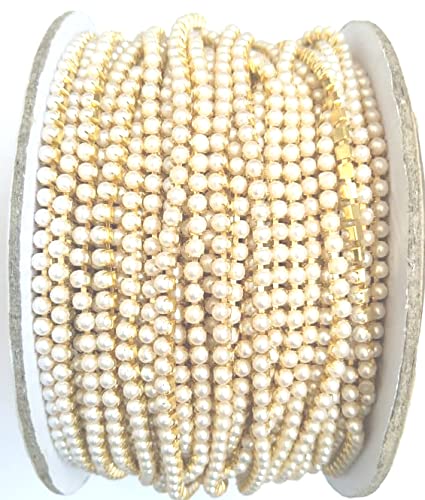 Aroos 3mm Cream Pearl Beads Chainlace for EmbroideryCraftDecoration and Jewellery Making5 Meter - Image 1