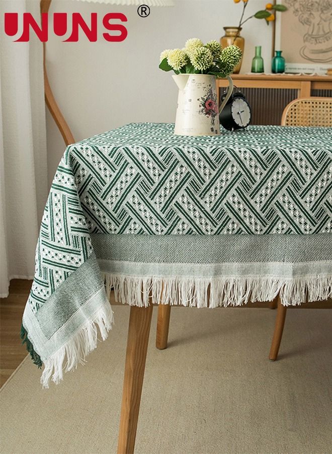 UNUNS Cotton Linen Tablecloth,Green Waffle Lattice Table Cover With Tassels,Table Cloths For Kitchen Dining,Party,Holiday,Buffet,130x180cm - Image 3