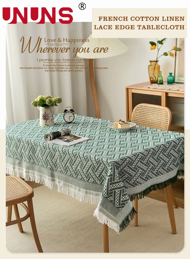 UNUNS Cotton Linen Tablecloth,Green Waffle Lattice Table Cover With Tassels,Table Cloths For Kitchen Dining,Party,Holiday,Buffet,130x180cm - Image 1