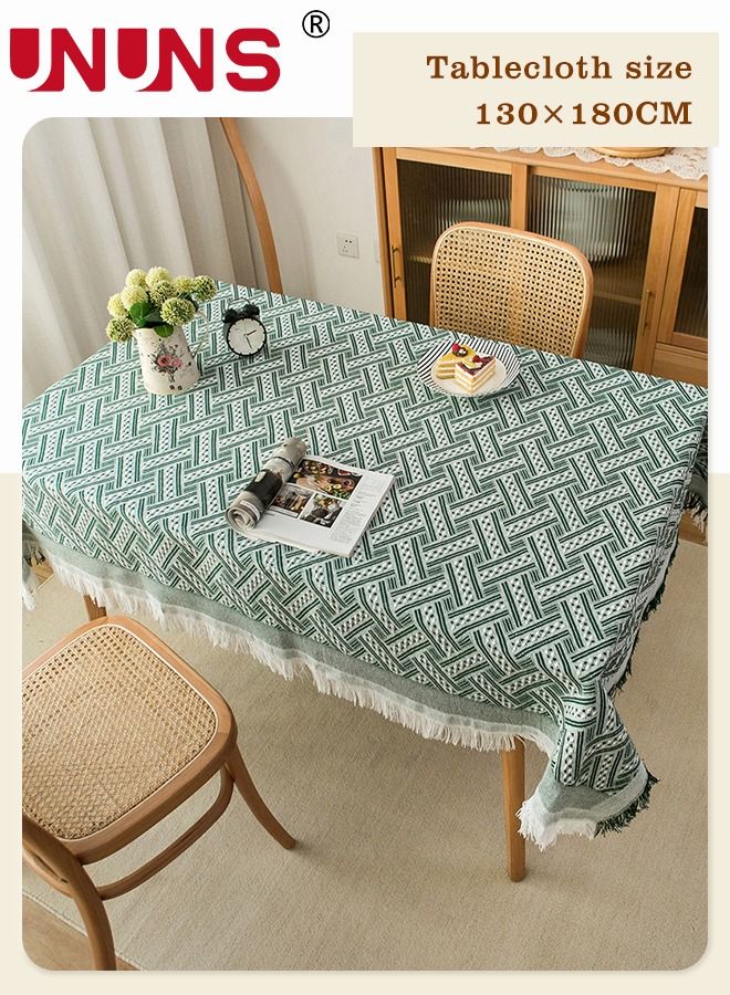 UNUNS Cotton Linen Tablecloth,Green Waffle Lattice Table Cover With Tassels,Table Cloths For Kitchen Dining,Party,Holiday,Buffet,130x180cm - Image 4