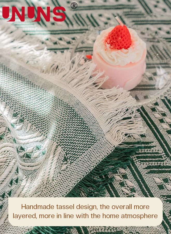 UNUNS Cotton Linen Tablecloth,Green Waffle Lattice Table Cover With Tassels,Table Cloths For Kitchen Dining,Party,Holiday,Buffet,130x180cm - Image 5