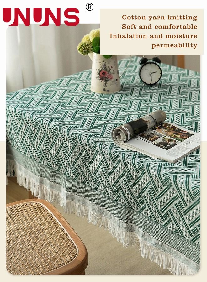 UNUNS Cotton Linen Tablecloth,Green Waffle Lattice Table Cover With Tassels,Table Cloths For Kitchen Dining,Party,Holiday,Buffet,130x180cm - Image 2
