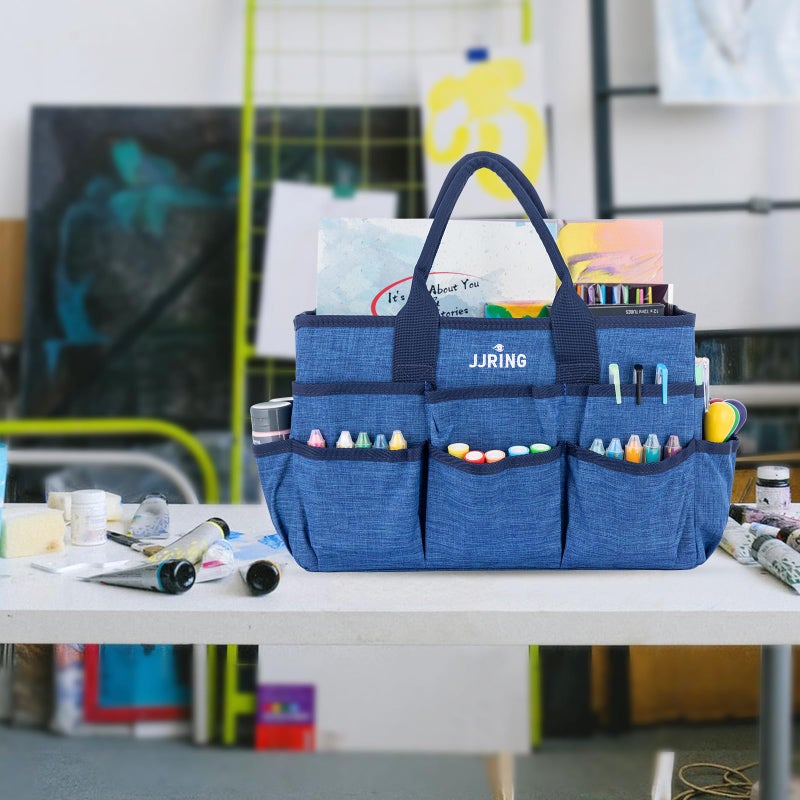 JJRING Craft Tote Bag Organizer for Art Storage, Art Tote Organization with Multiple Pockets, Art Sewing Supply Bag for Scrapbooking, Medical, and Office Supplies Storage (Blue) - Image 2