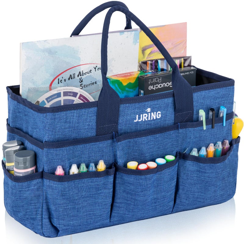 JJRING Craft Tote Bag Organizer for Art Storage, Art Tote Organization with Multiple Pockets, Art Sewing Supply Bag for Scrapbooking, Medical, and Office Supplies Storage (Blue) - Image 1