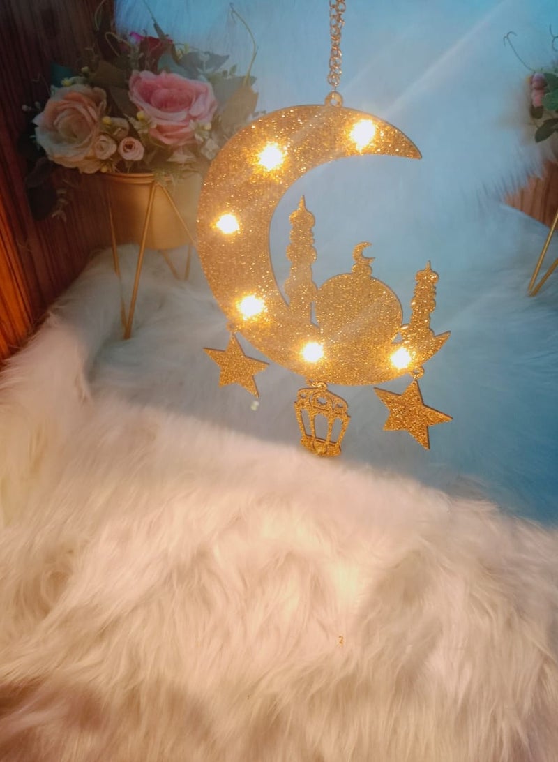 DubaiGallery Ramadan Pendant Decorations Muslim Iftar Crescent Islam Moon Star Wind Light Shape Pendant Ornament Indoor Outdoor Decorating for Eid Ramadan Decorations - Image 2