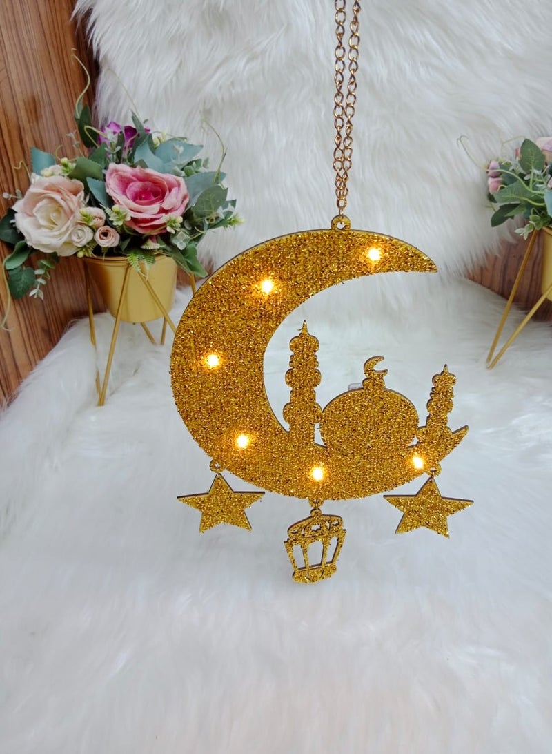DubaiGallery Ramadan Pendant Decorations Muslim Iftar Crescent Islam Moon Star Wind Light Shape Pendant Ornament Indoor Outdoor Decorating for Eid Ramadan Decorations - Image 1