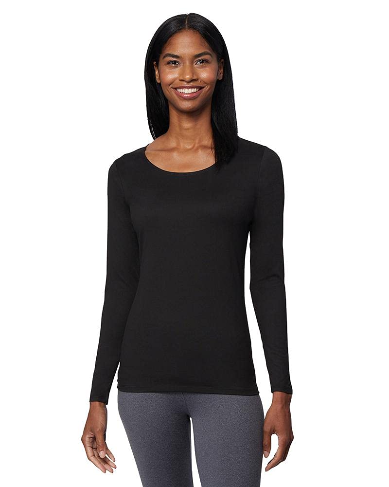 32 Degrees Heat Womens Ultra Soft Thermal Lightweight Baselayer Scoop Neck Long Sleeve Top, Black, Small - Image 1