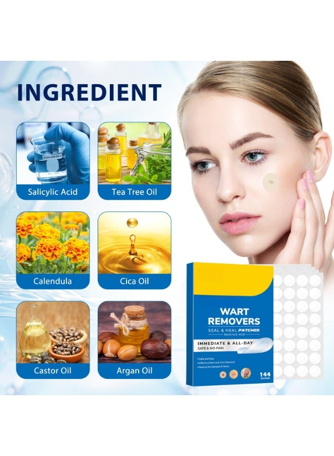 لاصقات إزالة الثآليل، 144 قطعة من ملصقات العناية بالبشرة سريعة وفعالة مضادة للماء من الهيدروكولويد لجميع أنواع البشرة، العناية بتنظيف الشامات الجلدية، مسامير القدم، الأشواك، الثآليل، الحبيبات، الثآليل الحادة، الخيوط - Image 4