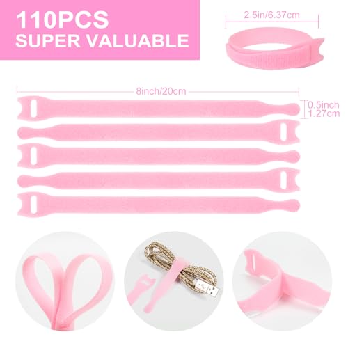OneLeaf 110PCS Reusable Cable Ties, Adjustable 8 × 1/2" Cord Organizer Ties, Multi-purpose Hook Loop Cable Management Wire Ties for Organizing Home, Office, Data Centers, Pink - Image 4