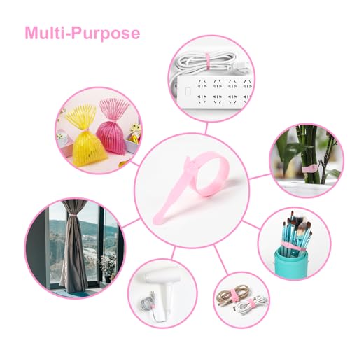 OneLeaf 110PCS Reusable Cable Ties, Adjustable 8 × 1/2" Cord Organizer Ties, Multi-purpose Hook Loop Cable Management Wire Ties for Organizing Home, Office, Data Centers, Pink - Image 3