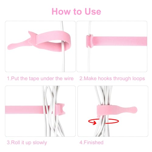 OneLeaf 110PCS Reusable Cable Ties, Adjustable 8 × 1/2" Cord Organizer Ties, Multi-purpose Hook Loop Cable Management Wire Ties for Organizing Home, Office, Data Centers, Pink - Image 5